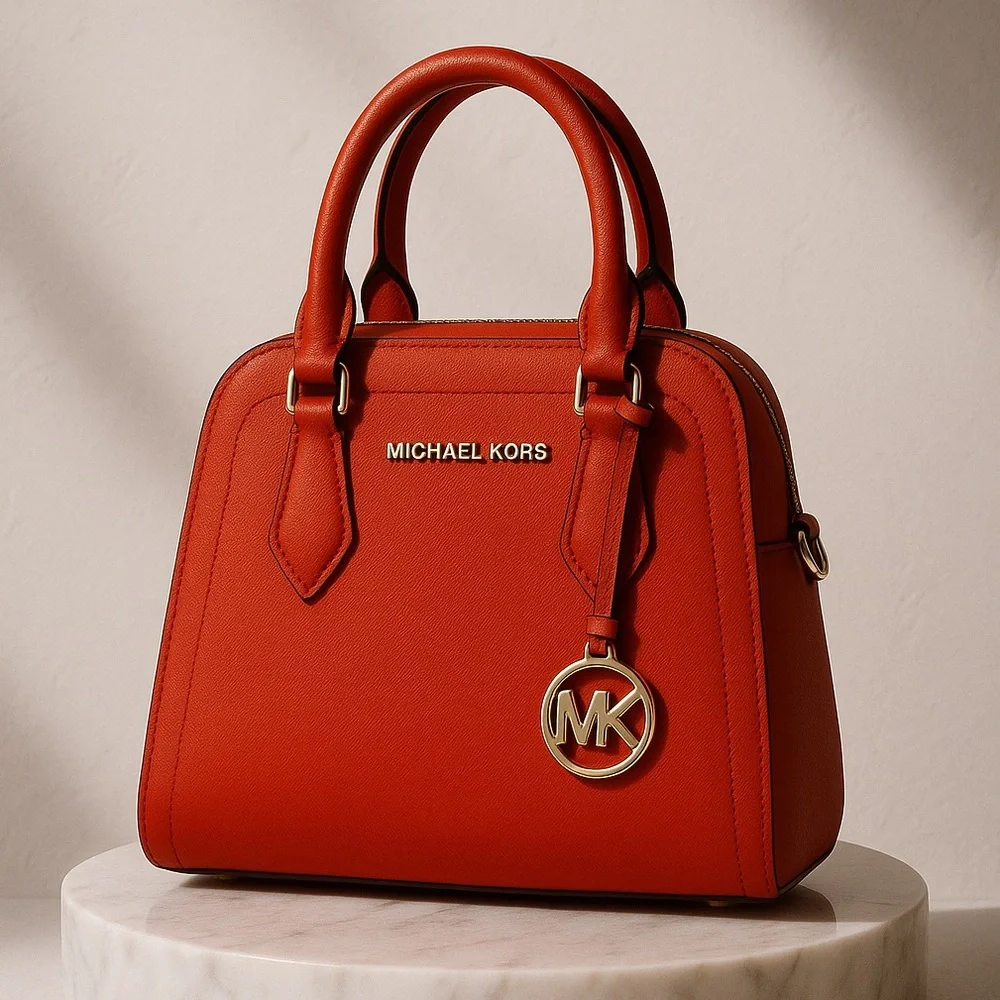 Michael Kors Saffiano Leather Satchel – Red MK Charm - Picture 13 of 13